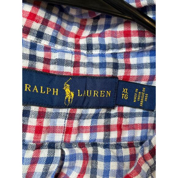 Ralph Lauren Men's XL Red/White/Blue 100% Linen Long Sleeve Button Down Shirt - Picture 3 of 7